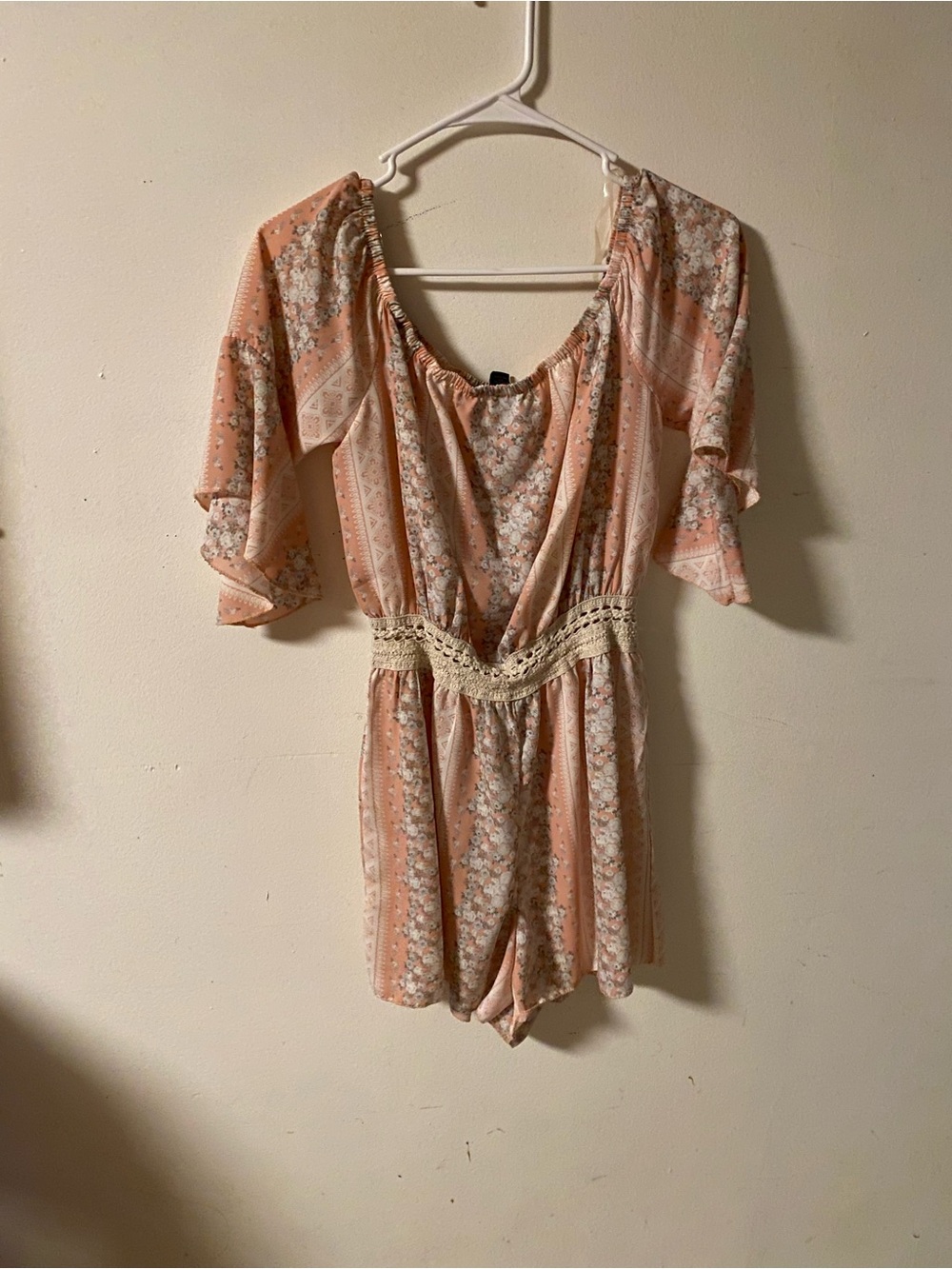 Peach Floral Off-Shoulder Romper